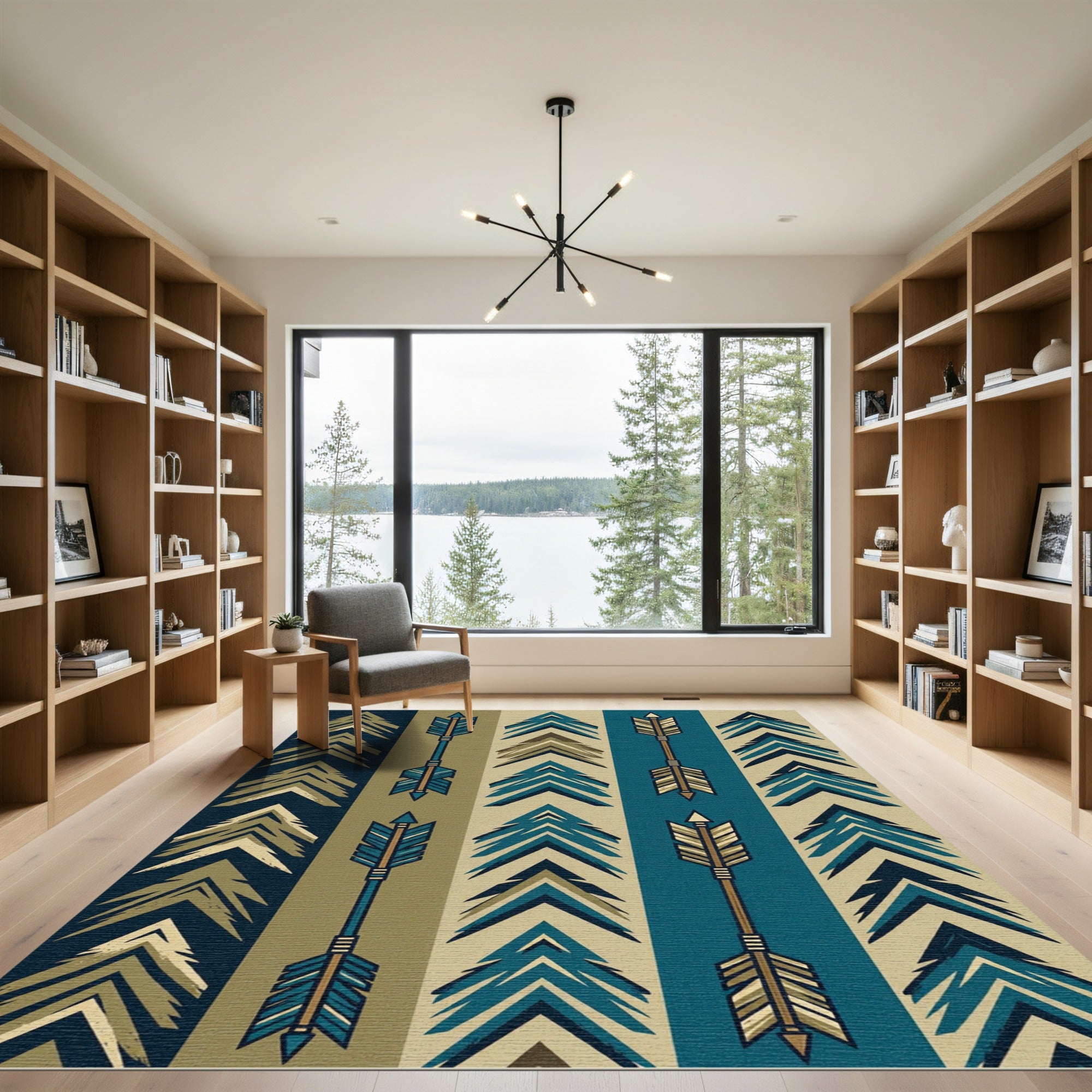 Earthy Teal Geometric Arrow Striped Rug