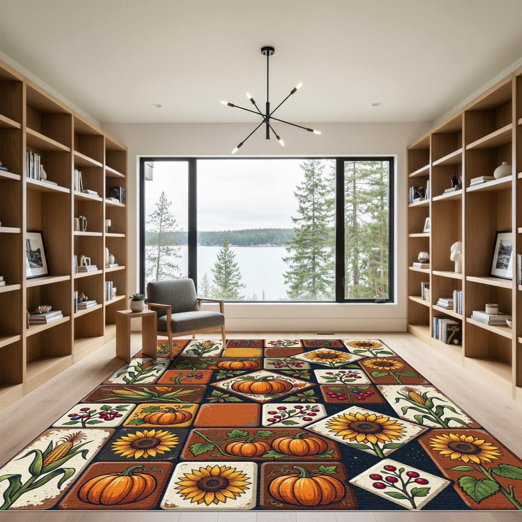 Rustic Harvest Autumn Tile Grid Rug