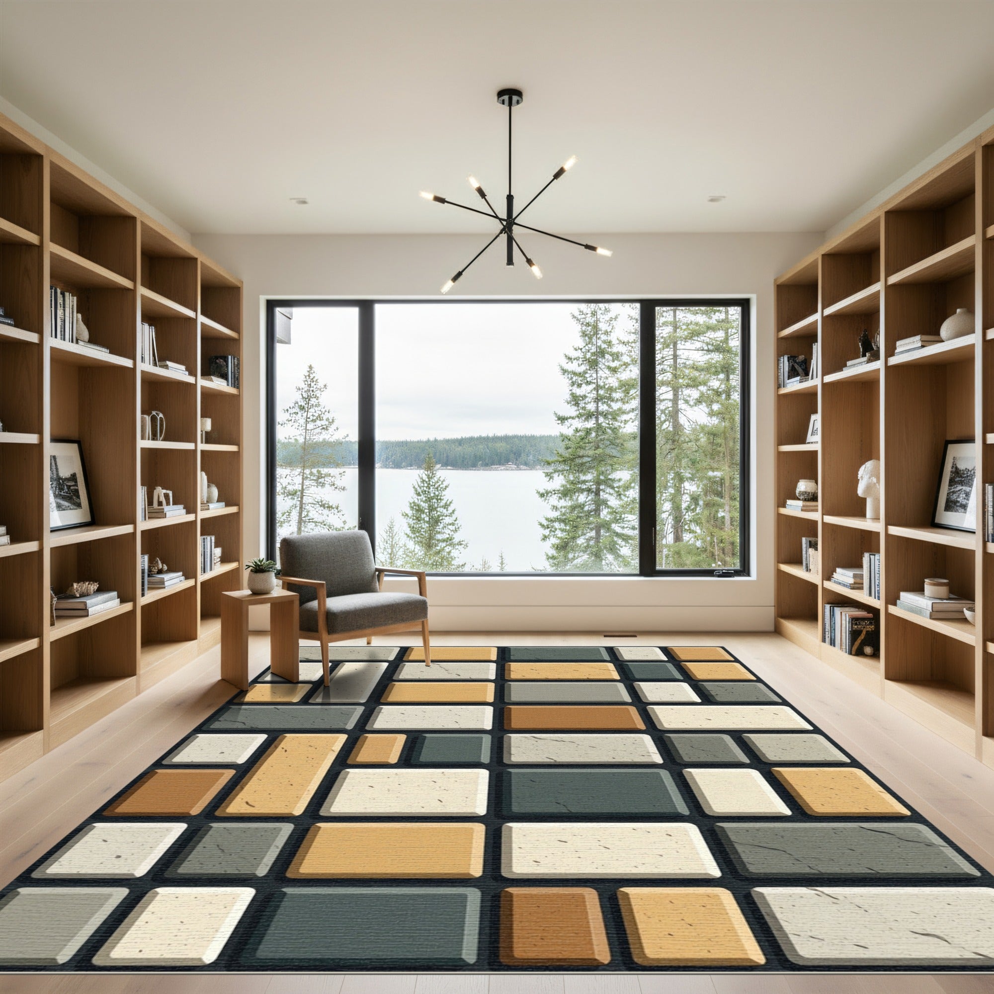 Earthy Stone Brickwork Rectangles Rug
