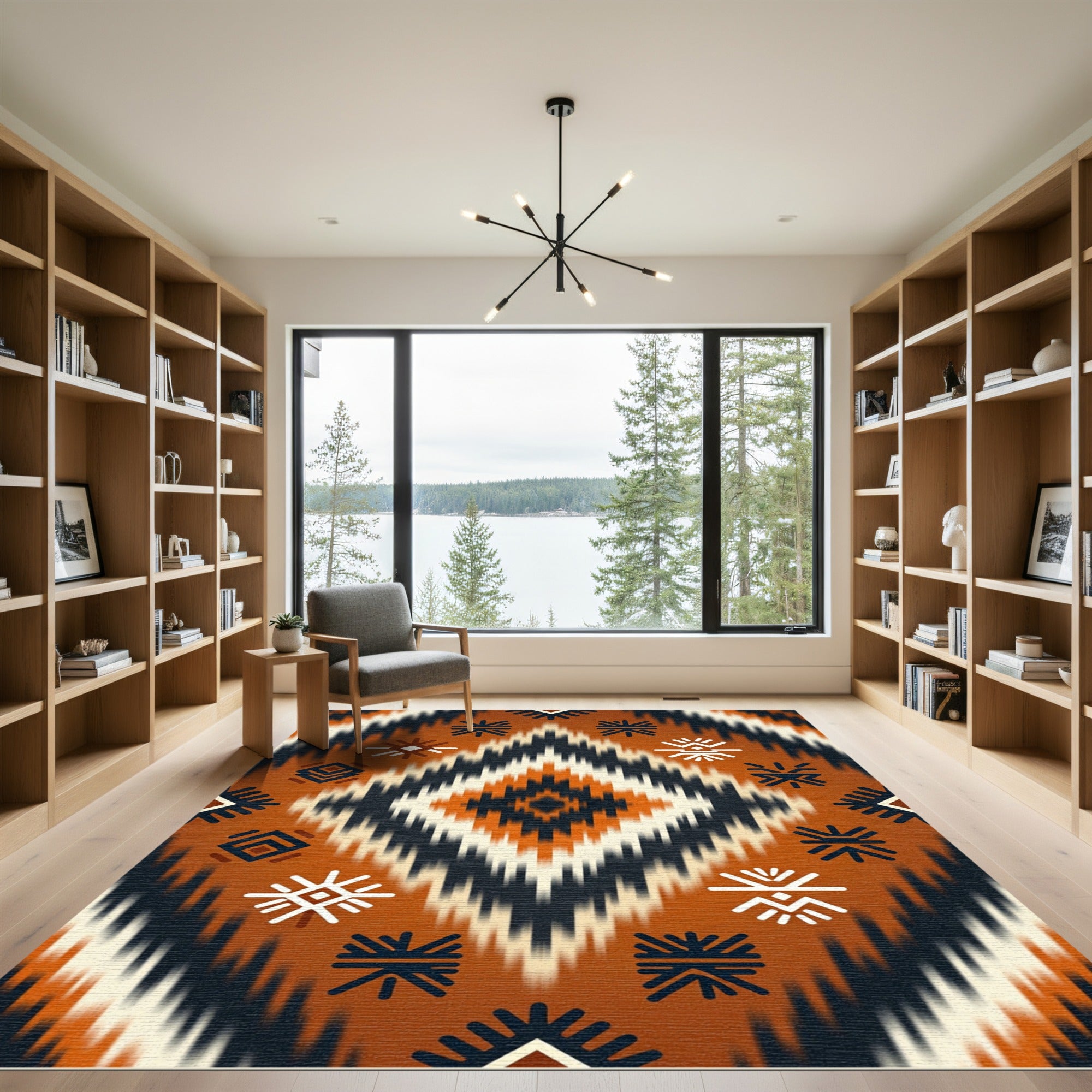 Burnt Orange Aztec Geometric Diamond Rug