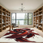 Abstract Crimson Swirl Flow Rug