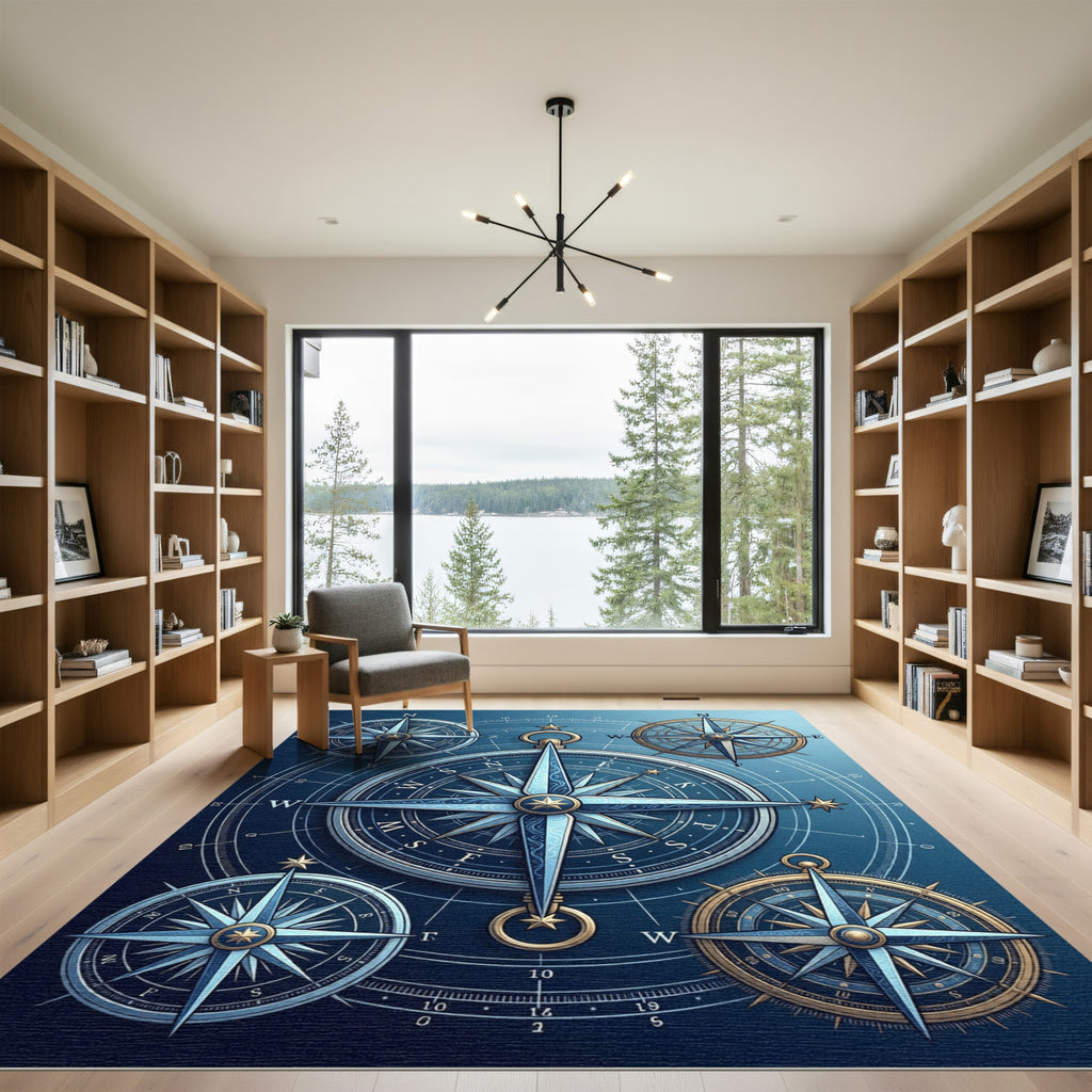 Celestial Blue Nautical Compass Rose Rug