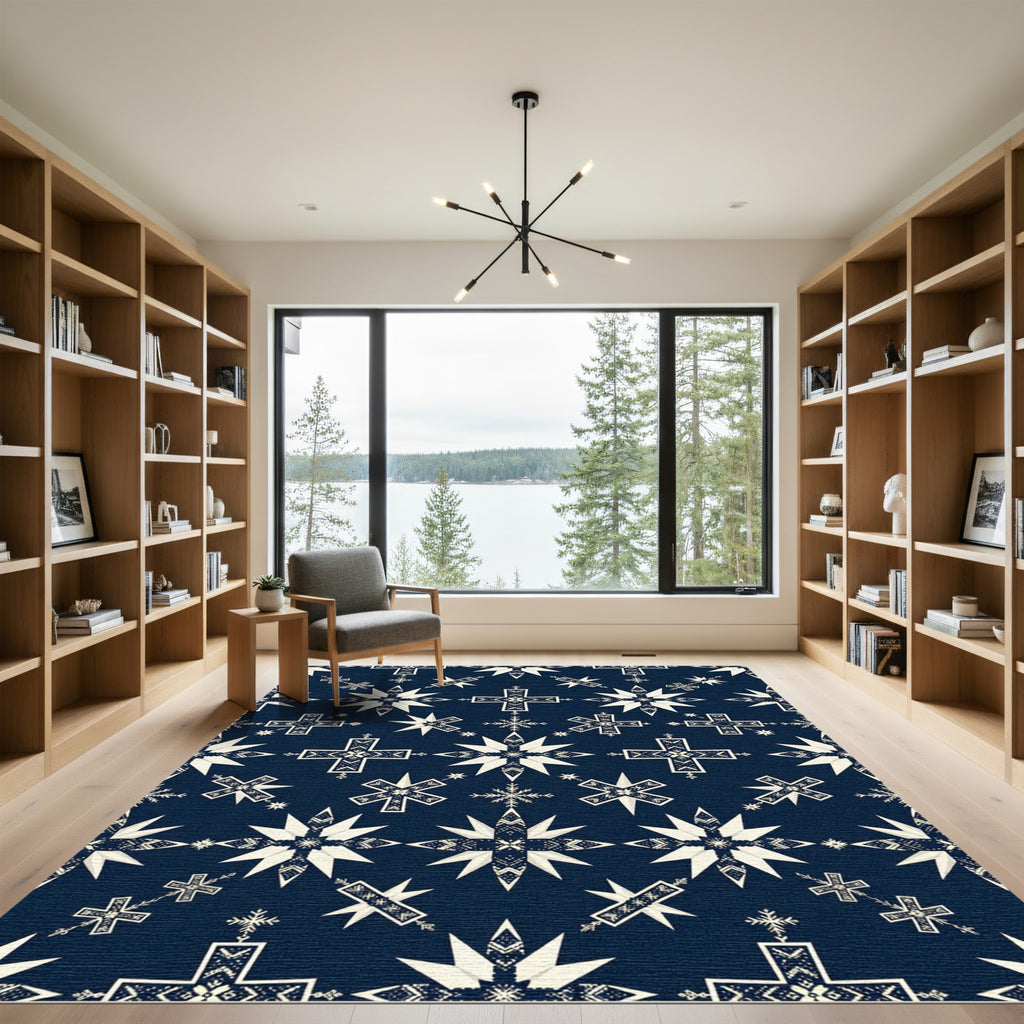 Midnight Blue Starry Folk Crosses Rug
