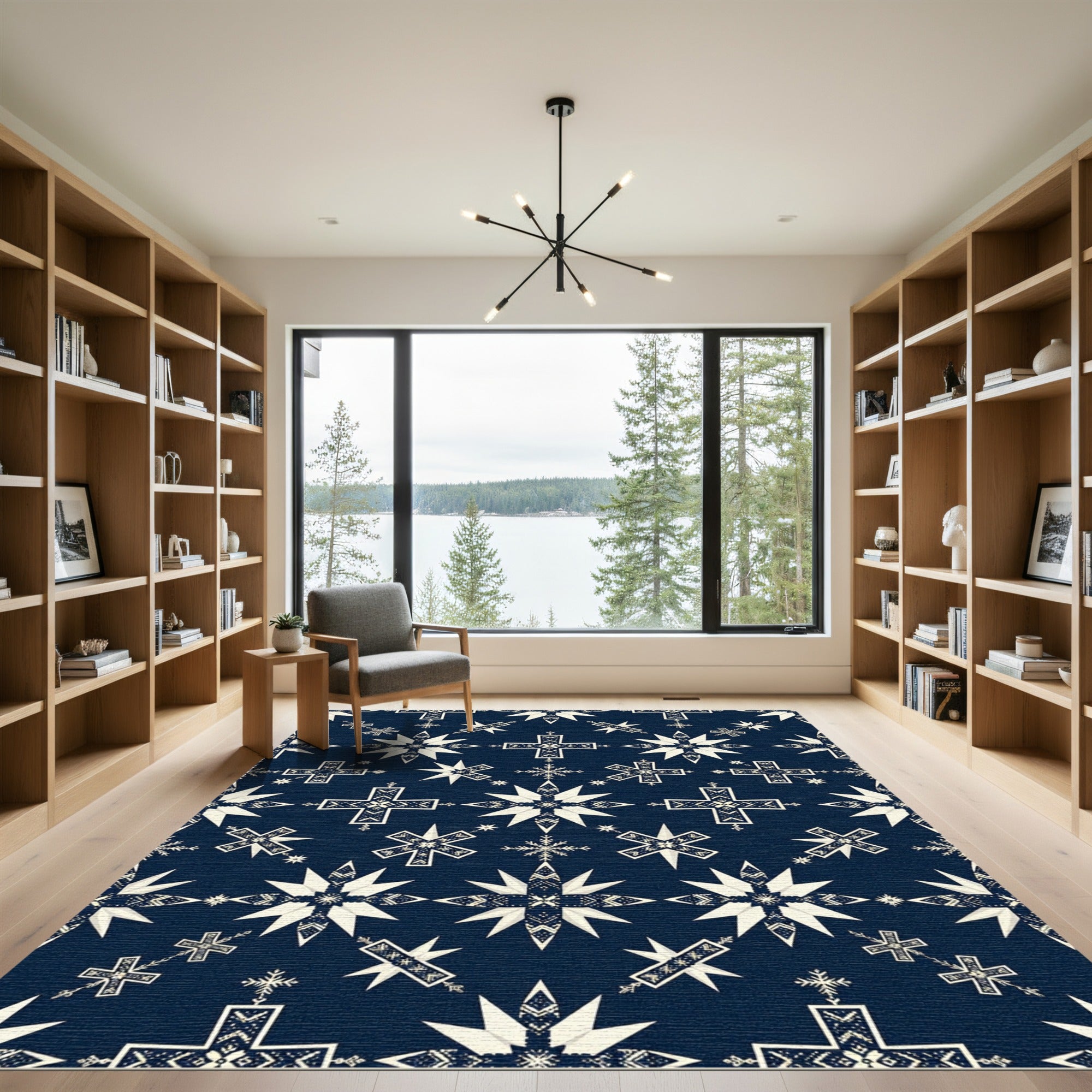 Midnight Blue Starry Folk Crosses Rug
