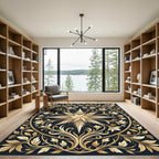 Golden Starburst Ornate Floral Mandala Rug