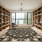 Golden Floral Mandala Medallion Circular Rug