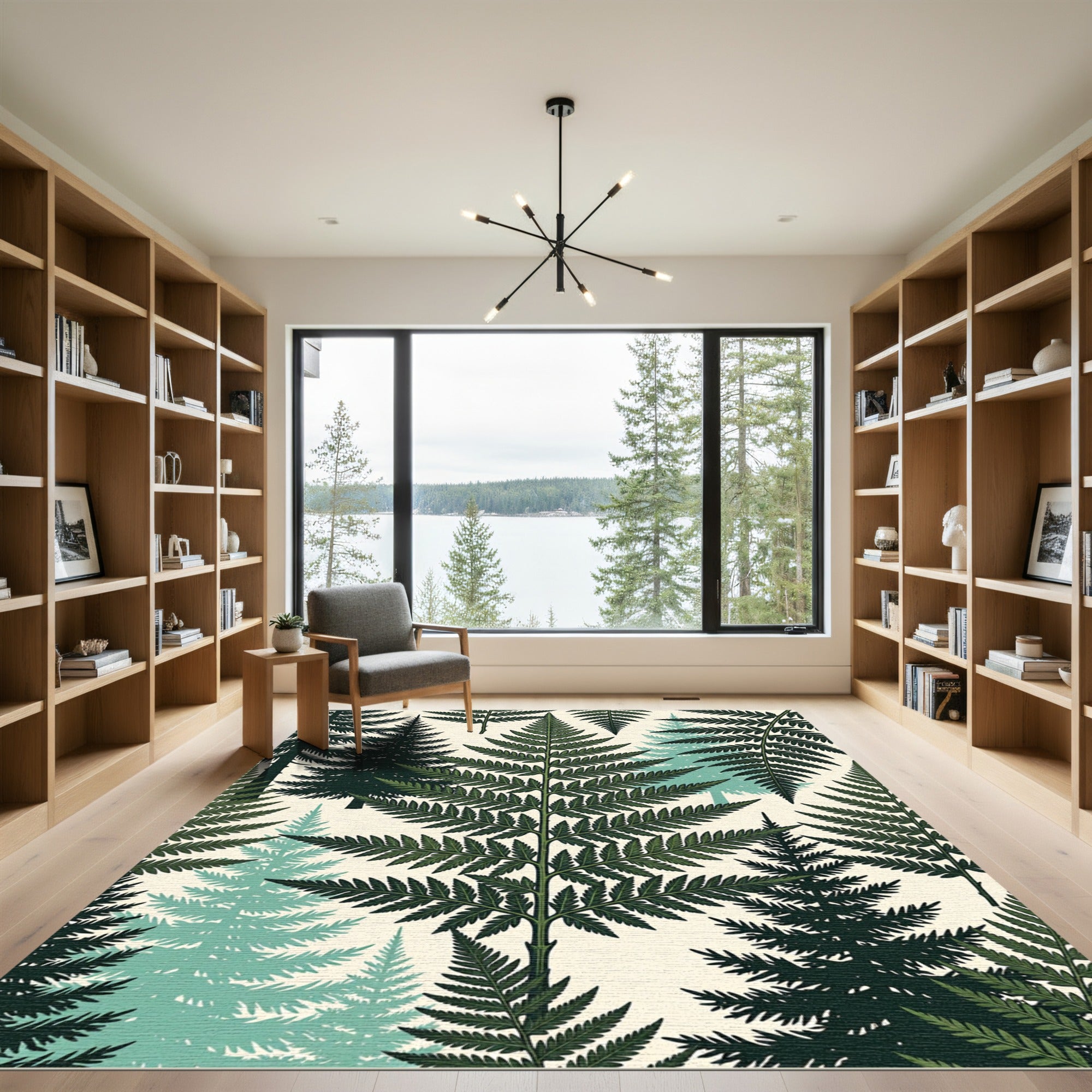 Lush Forest Fern Evergreen Botanical Rug