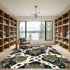 Elegant Cream Leopard Face Ink Blot Rug