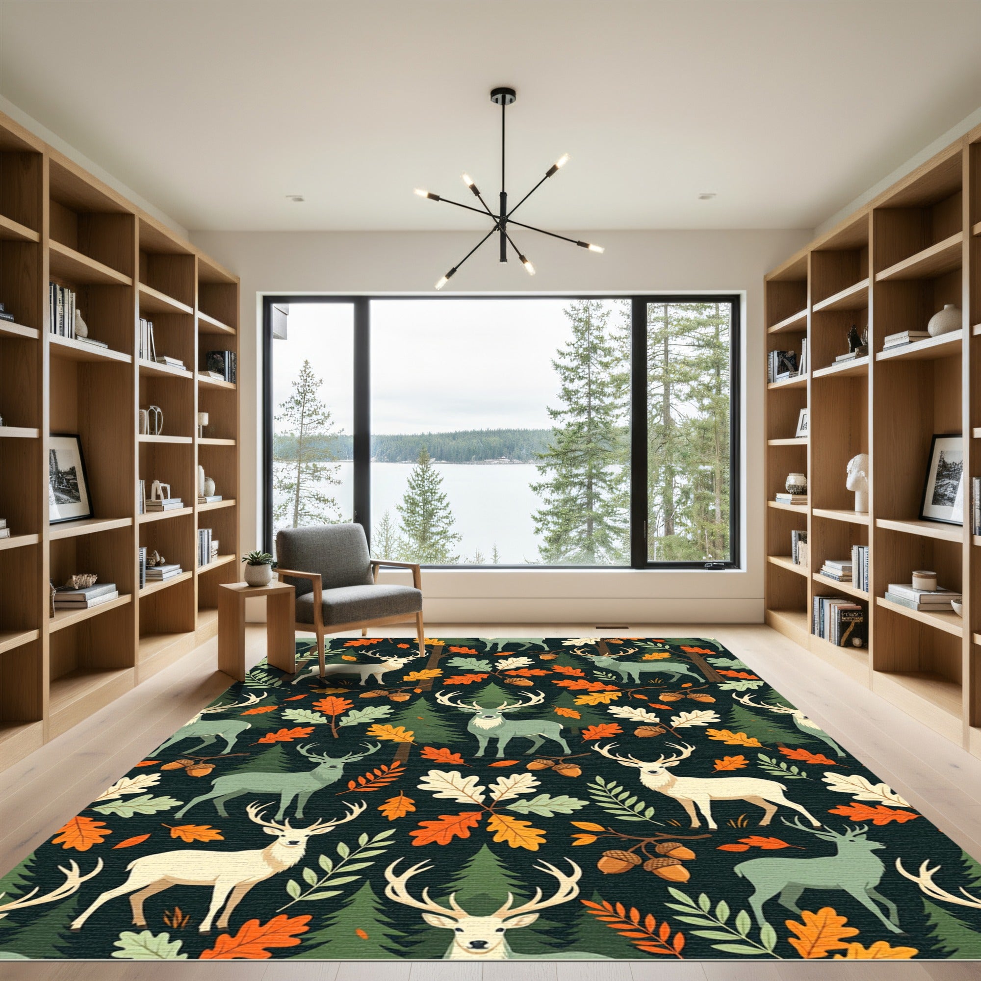 Forest Deer Oak Leaf Autumn Meadow Rug