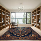 Ornate Navy Golden Floral Mandala Rug