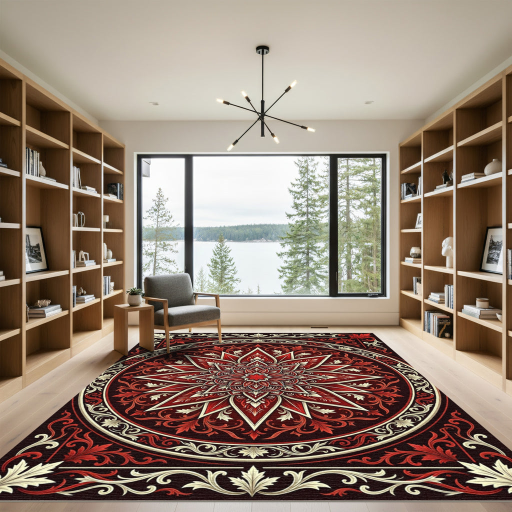 Crimson Floral Starburst Medallion Rug