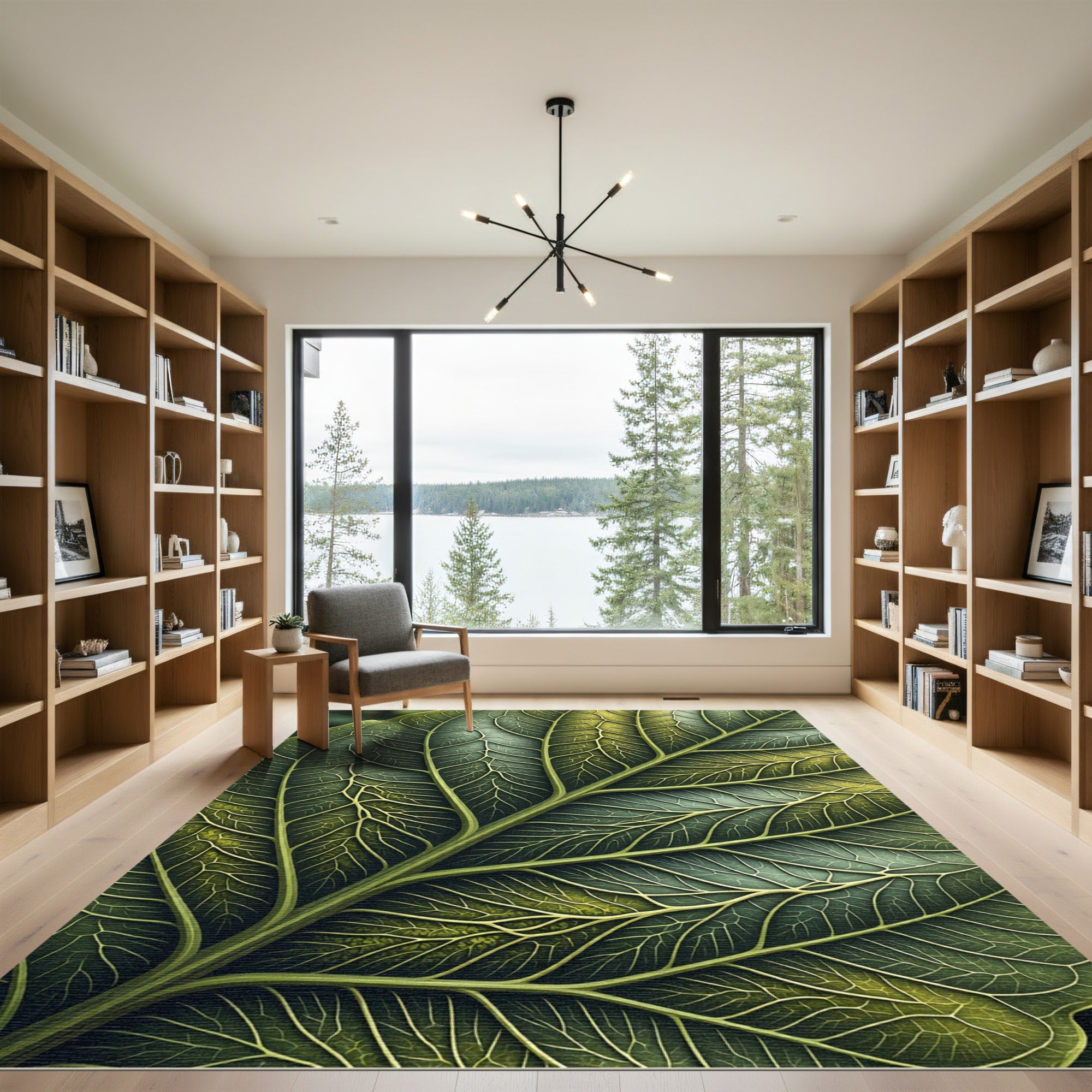 Lush Emerald Tropical Vein Organic Foliage Rug