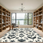 Minimalist Monochrome Botanical Floral Area Rug