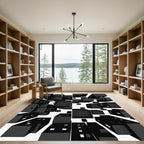 Monochromatic Abstract Geometric Cityscape Blocks Rug