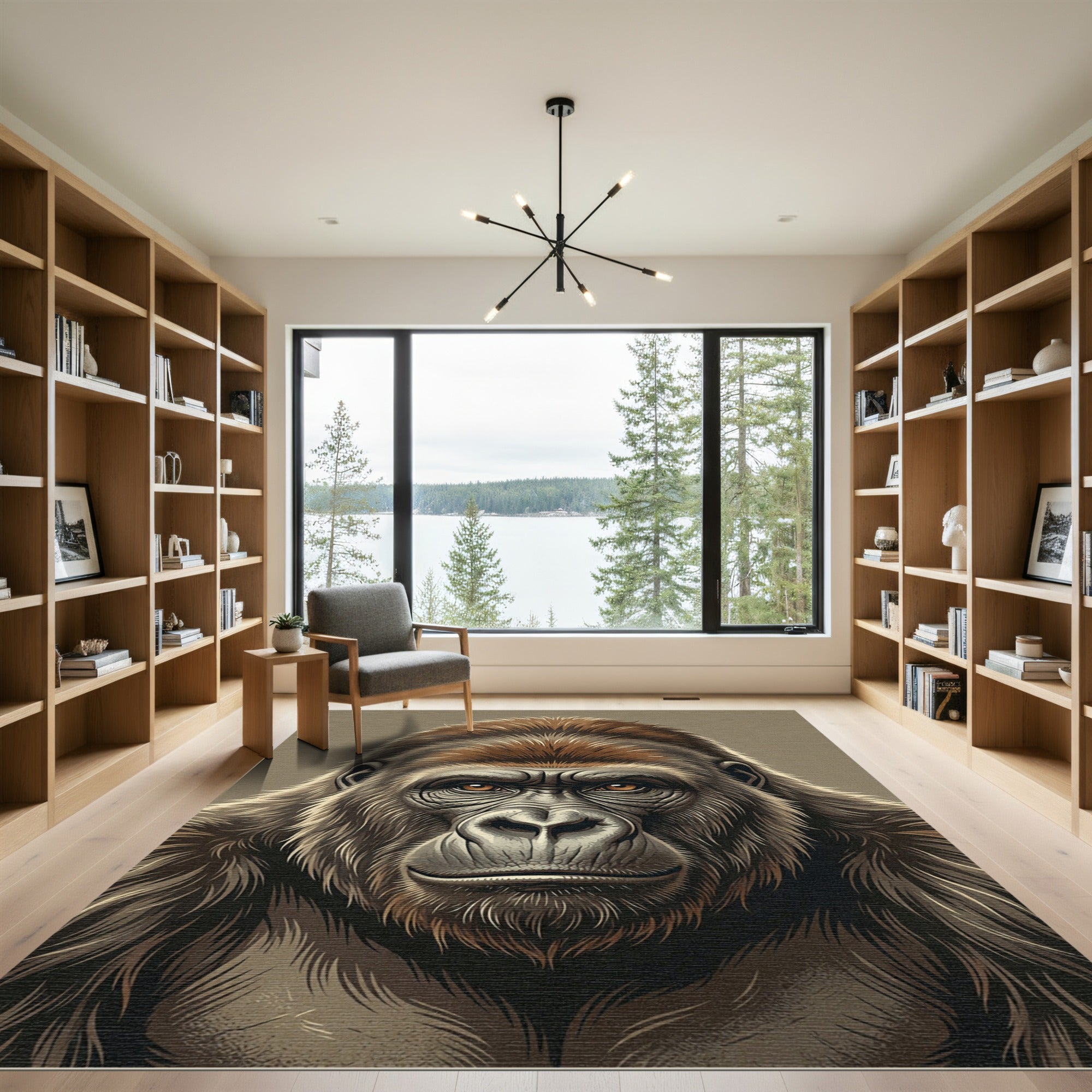 Majestic Brown Gorilla Portrait Illustration Rug