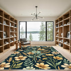 Wildflower Meadow Botanical Dark Floral Wallpaper Rug