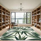 Lush Green Botanical Bamboo Leaf Rug