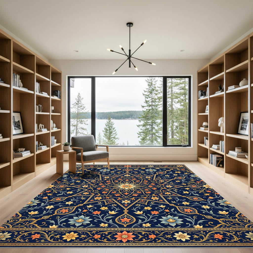 Midnight Navy Star Bloom Medallion Rug