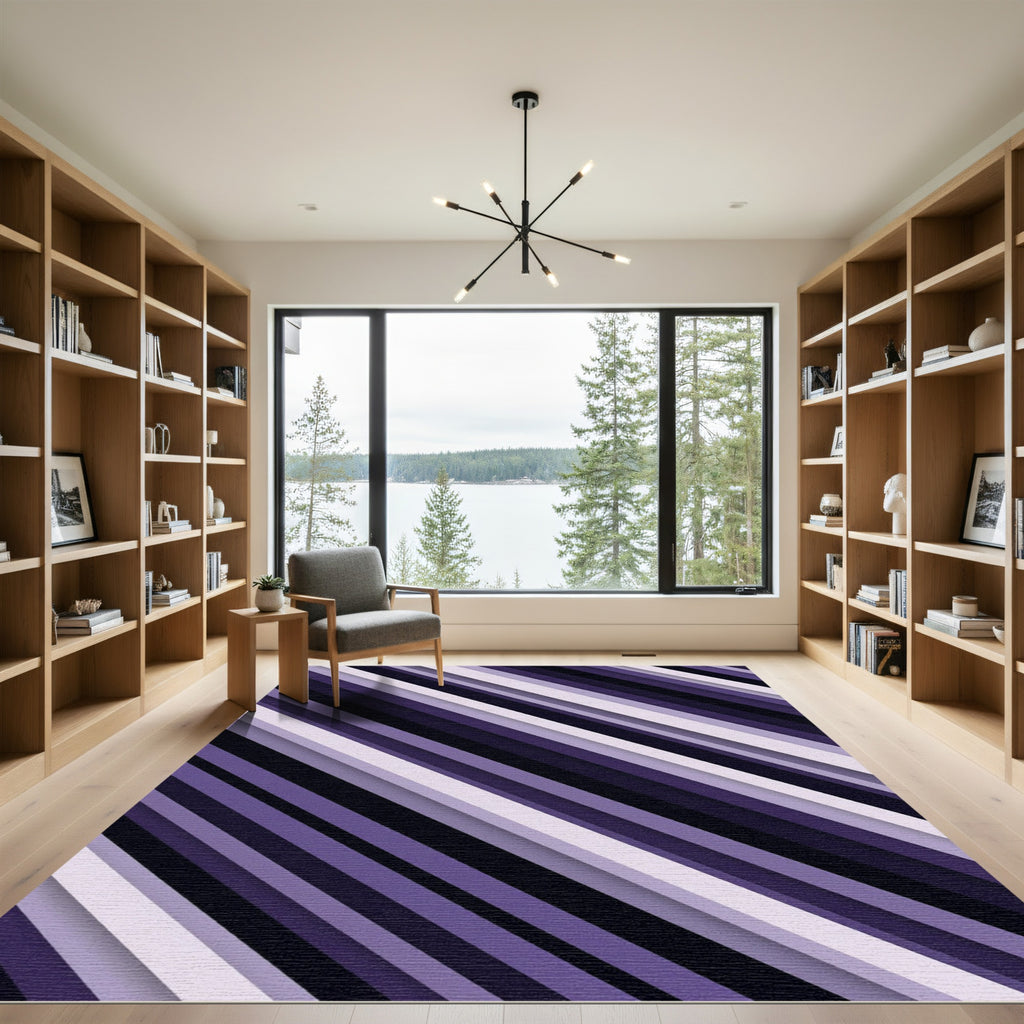 Modern Purple Diagonal Striped Abstract Rug