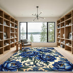 Emerald Green Blue Floral Scroll Rug