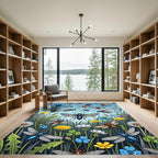 Vibrant Flying Insect Meadow Floral Garden Rug
