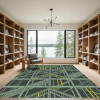 Industrial Green Geometric Staircase Array Rug