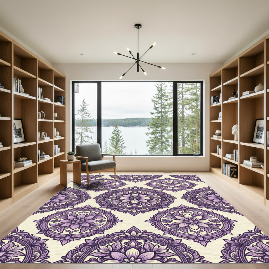 Lavender Medallion Floral Overlay Rug