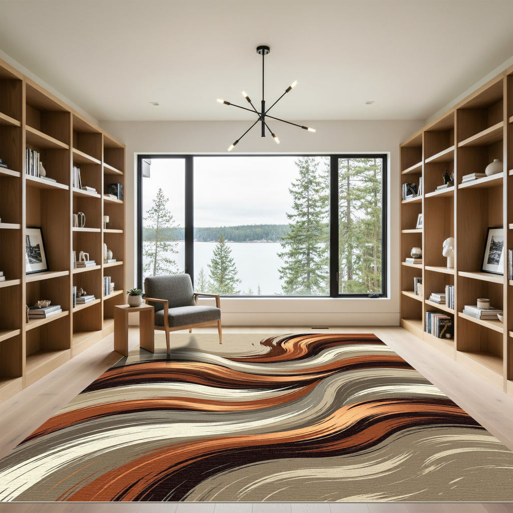 Abstract Earth Tone Wavy Flow Rug