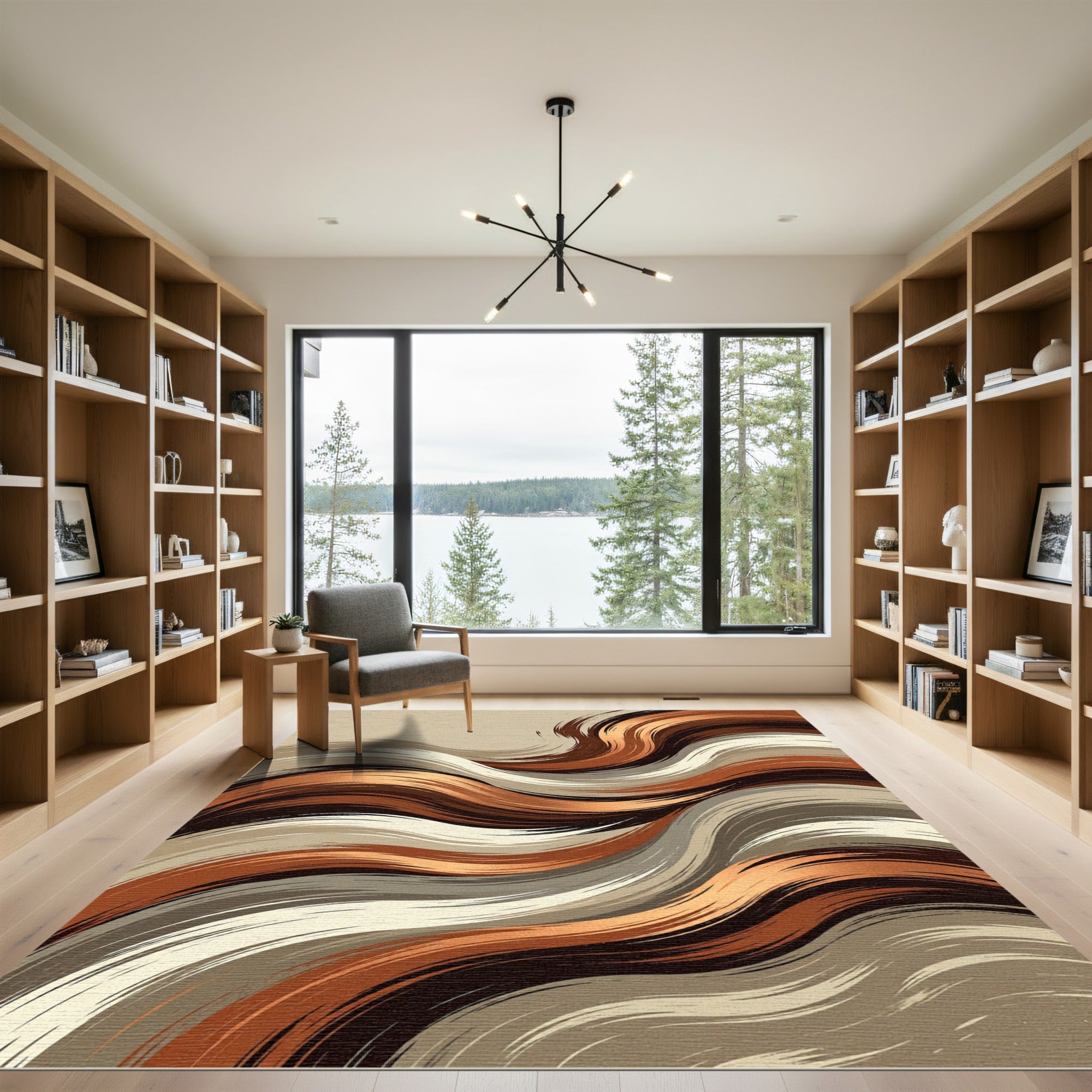 Abstract Earth Tone Wavy Flow Rug