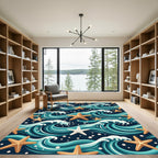 Oceanic Wave and Starfish Nautical Rug