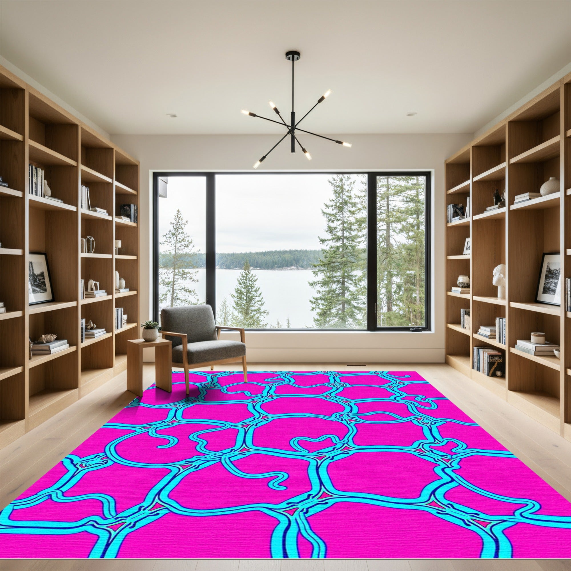 Vibrant Pink Interconnected Cells Rug