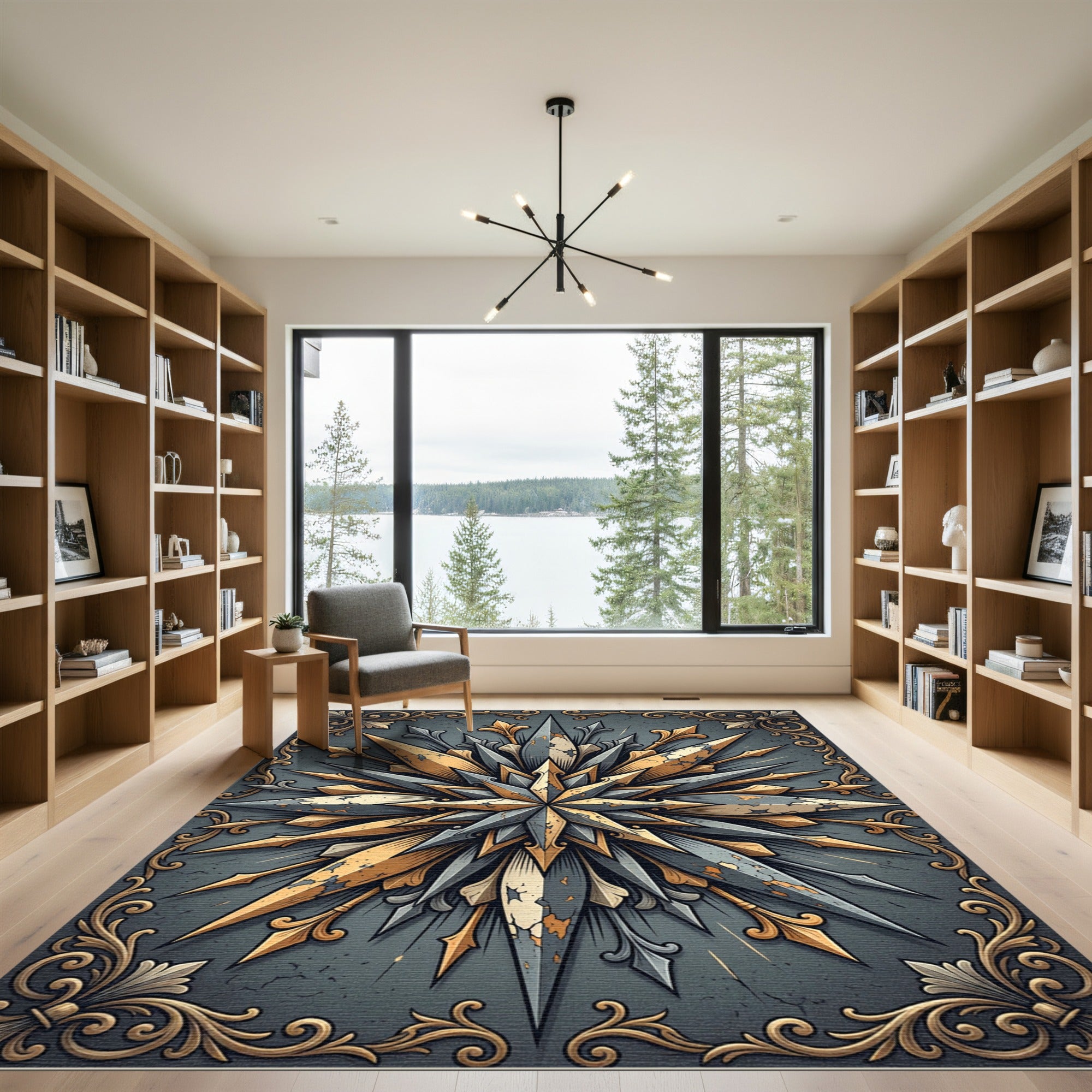 Gilded Starburst Gray Filigree Medallion Rug