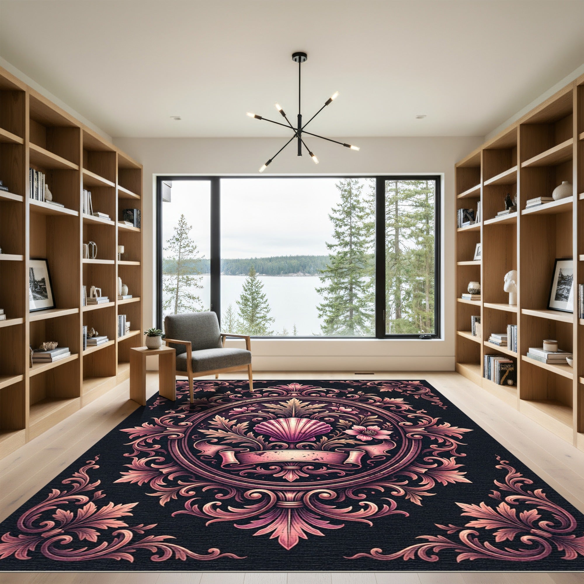 Elegant Blush Shell Baroque Medallion Rug