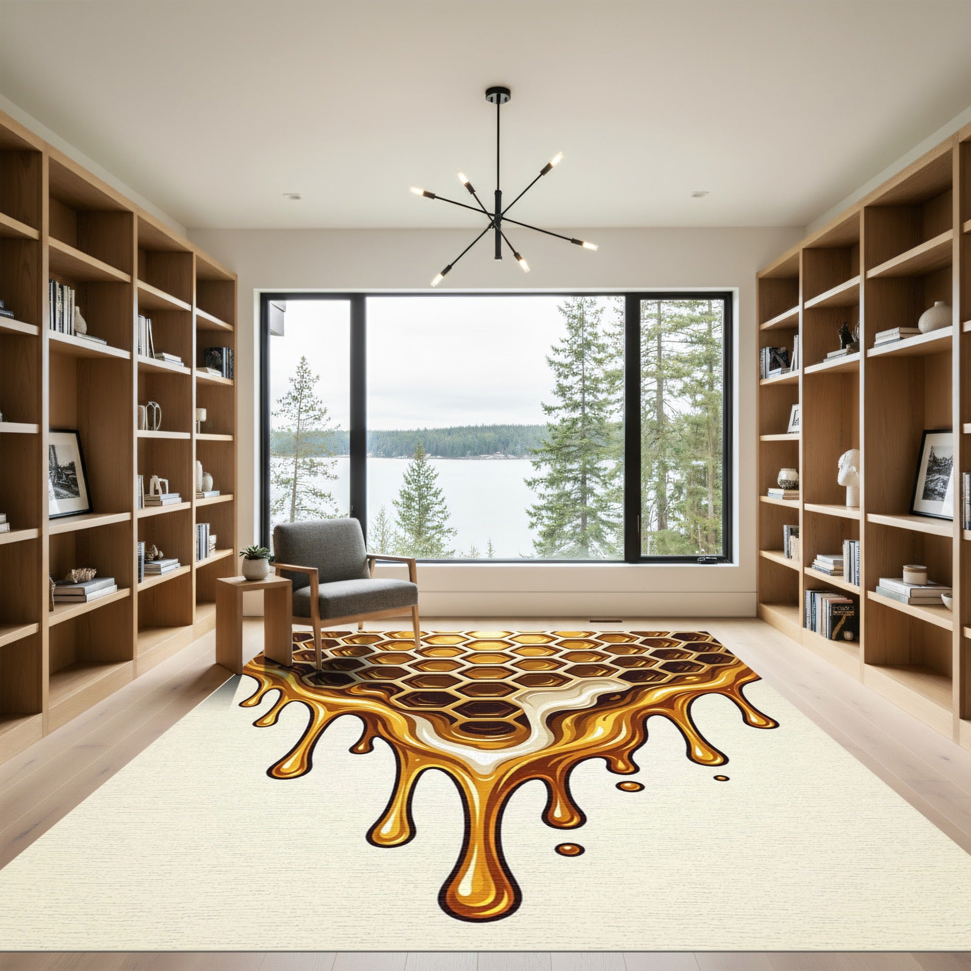 Golden Honeycomb Drip Abstract Art Rug