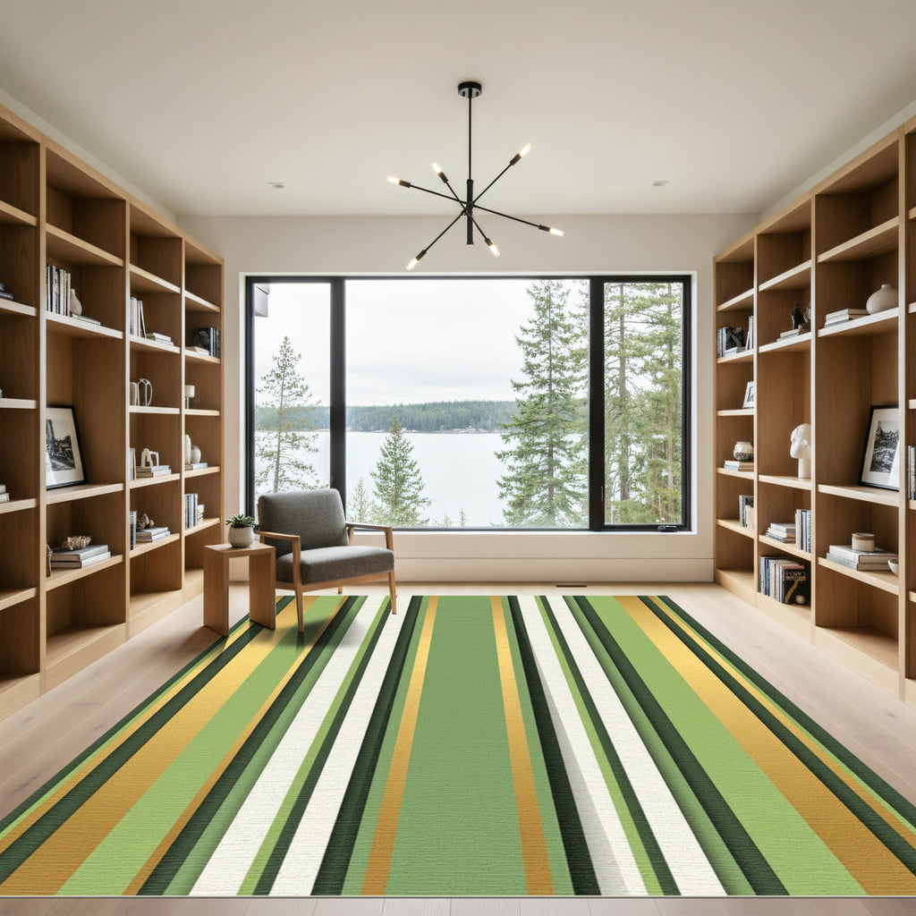 Elegant Gold and Sage Striped Art Rug