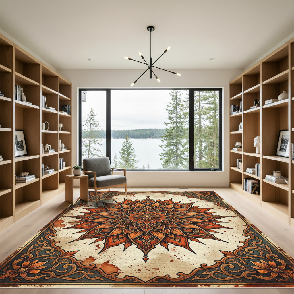 Vintage Burnt Orange Floral Mandala Rug