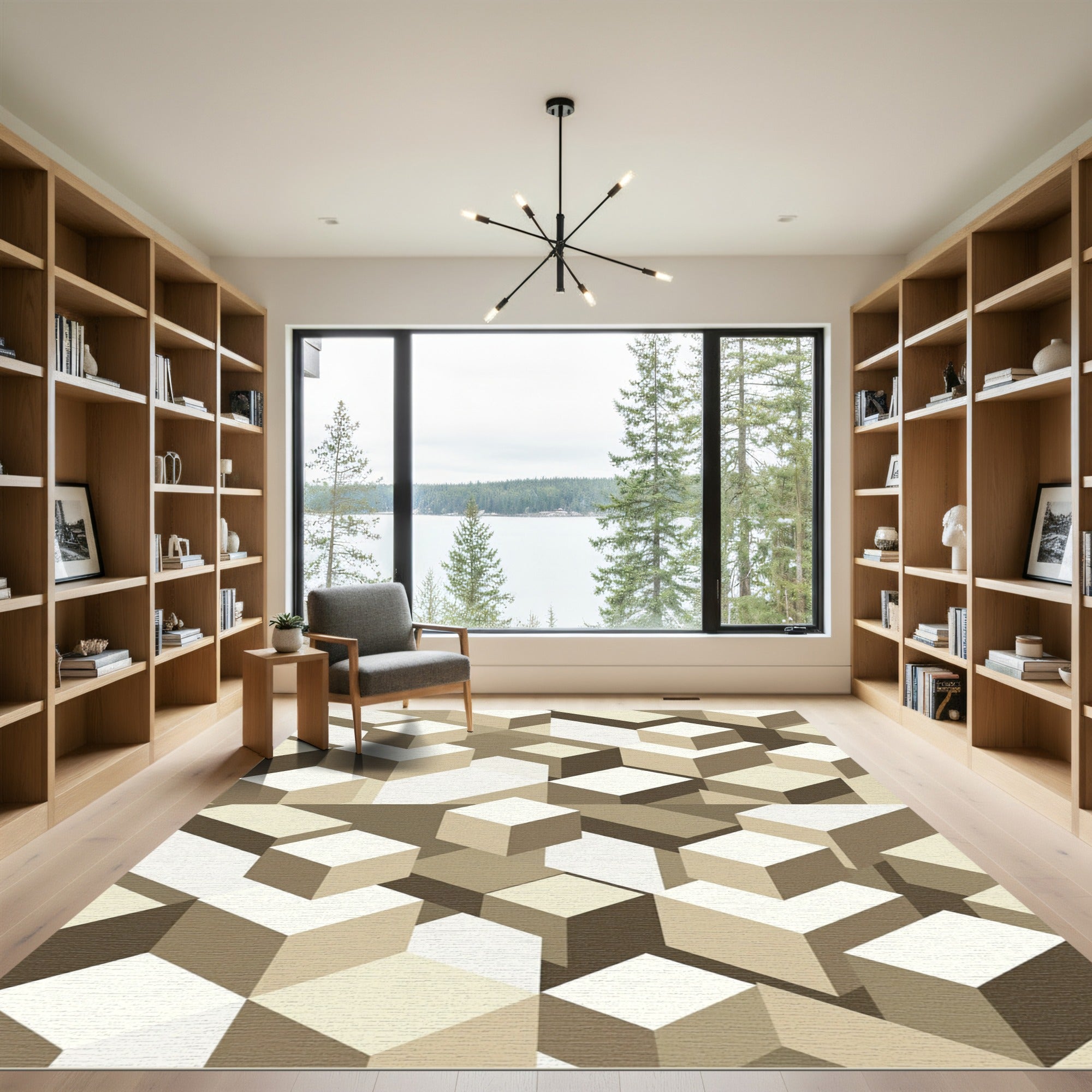 Neutral Toned Isometric Cubes Rug