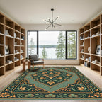 Emerald Gold Floral Inlay Medallion Rug