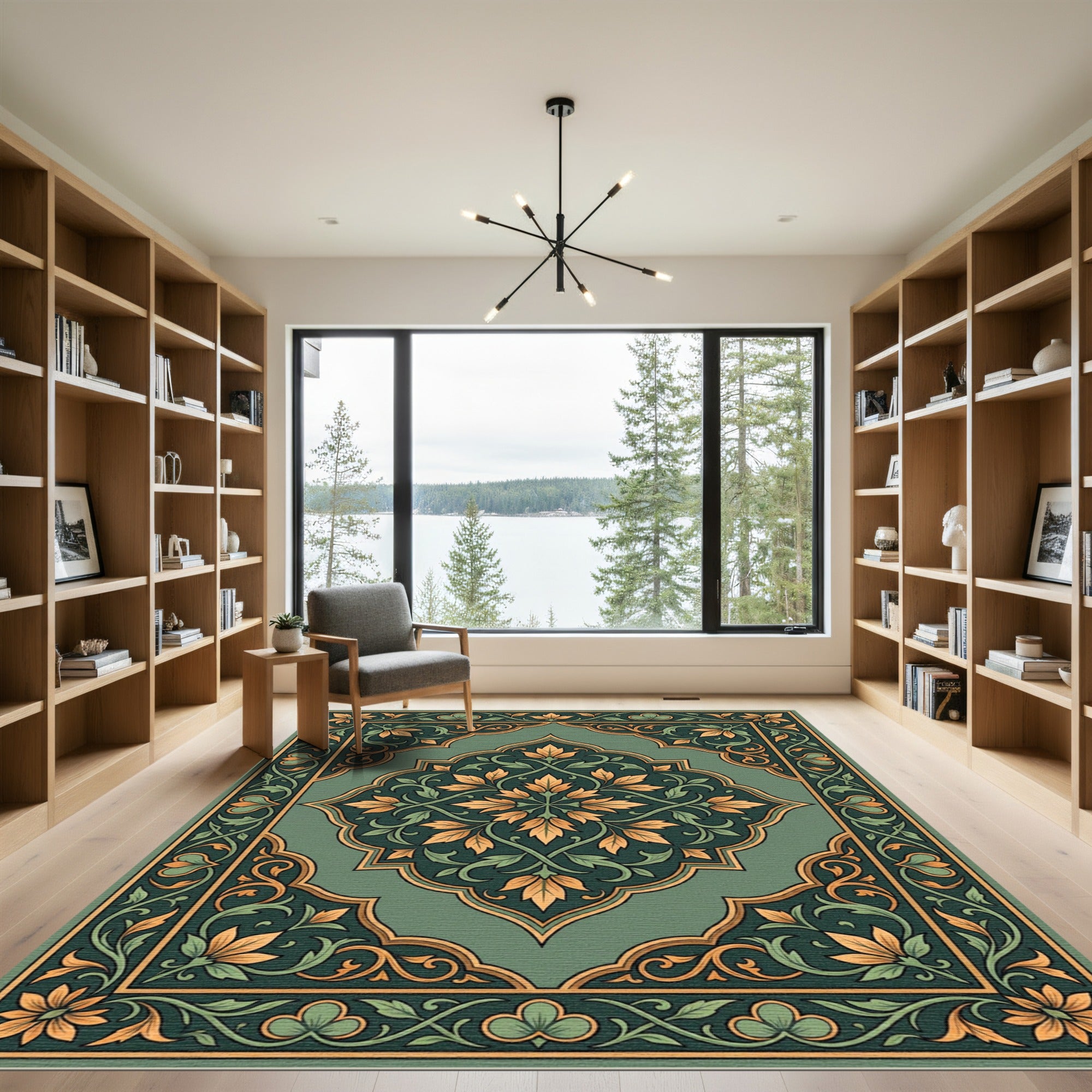 Emerald Gold Floral Inlay Medallion Rug