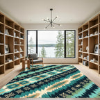 Earthy Teal Boho Geometric Stripe Rug