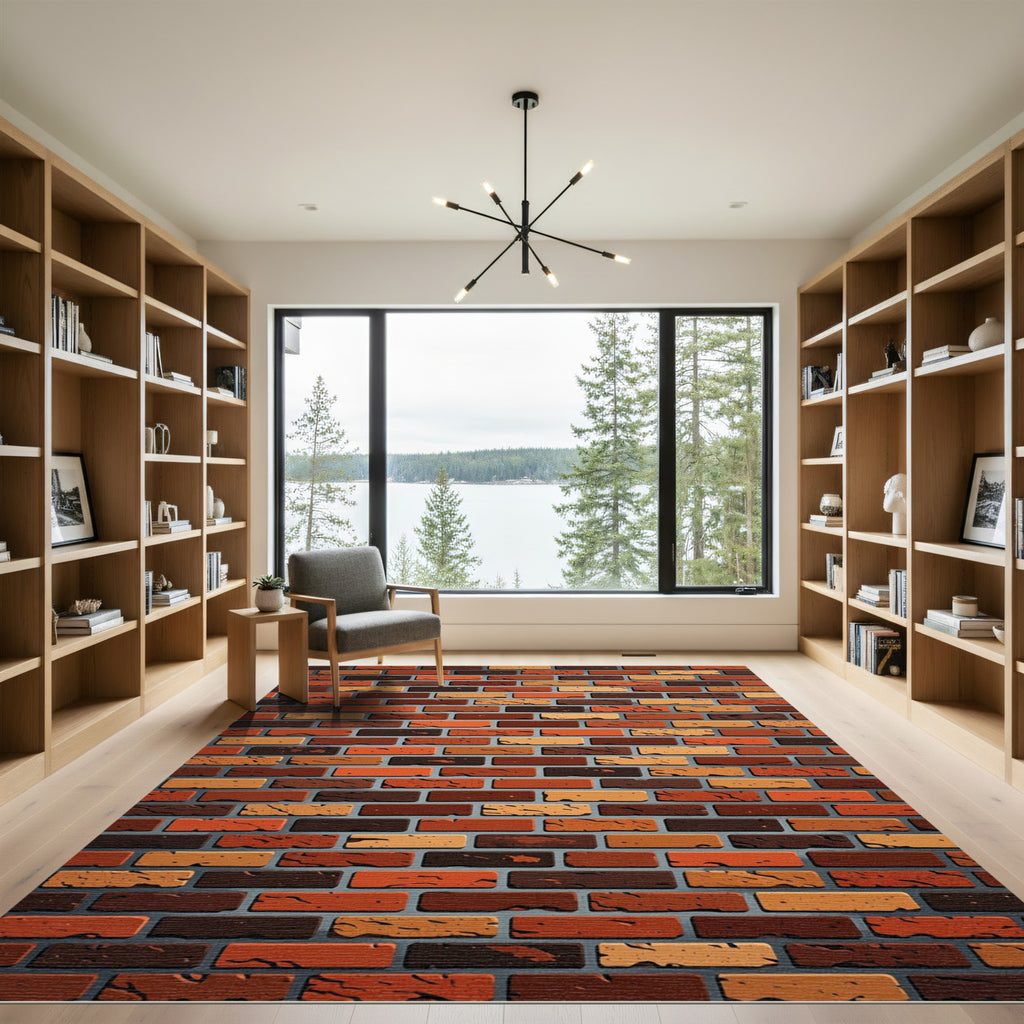 Rustic Earthy Brickwork Textural Rug
