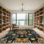 Golden Tiger Heads and Paw Tracks Rug