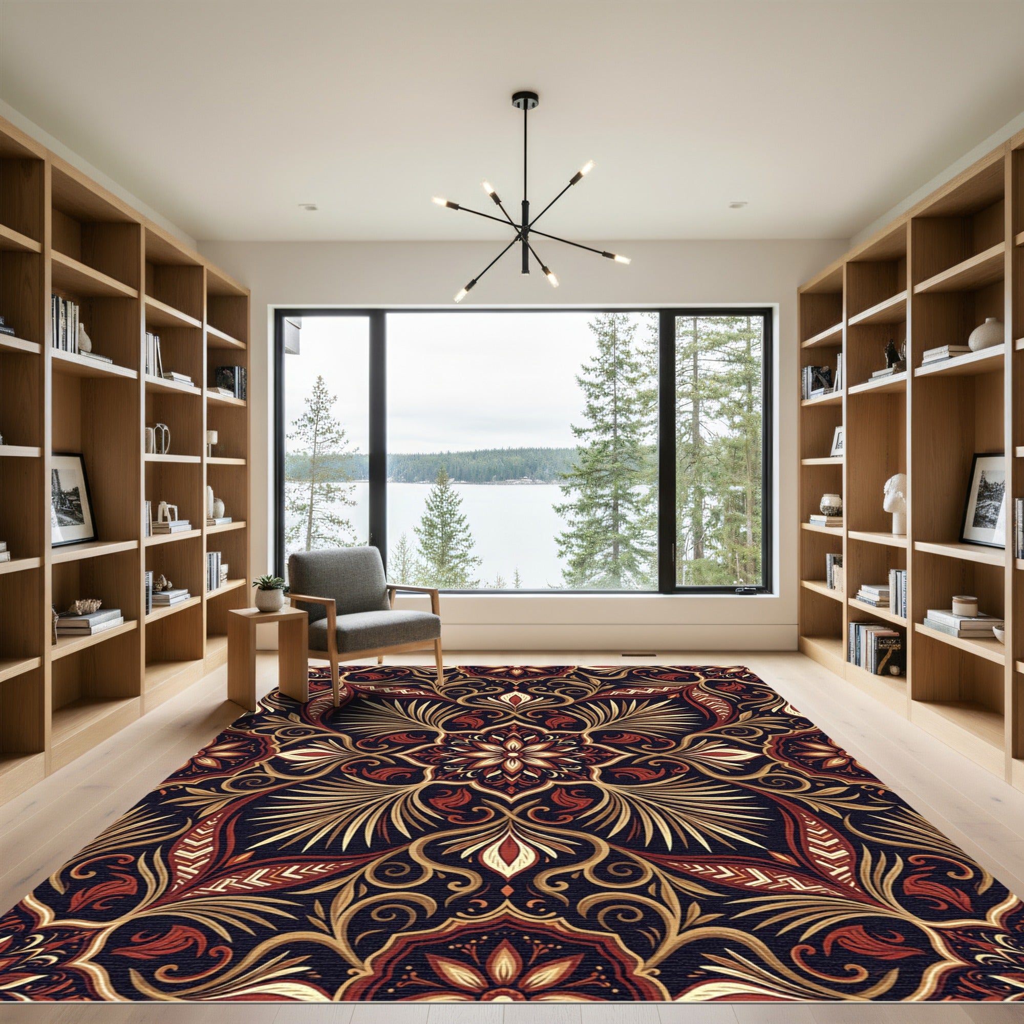 Earthy Terracotta Botanical Floral Medallion Rug