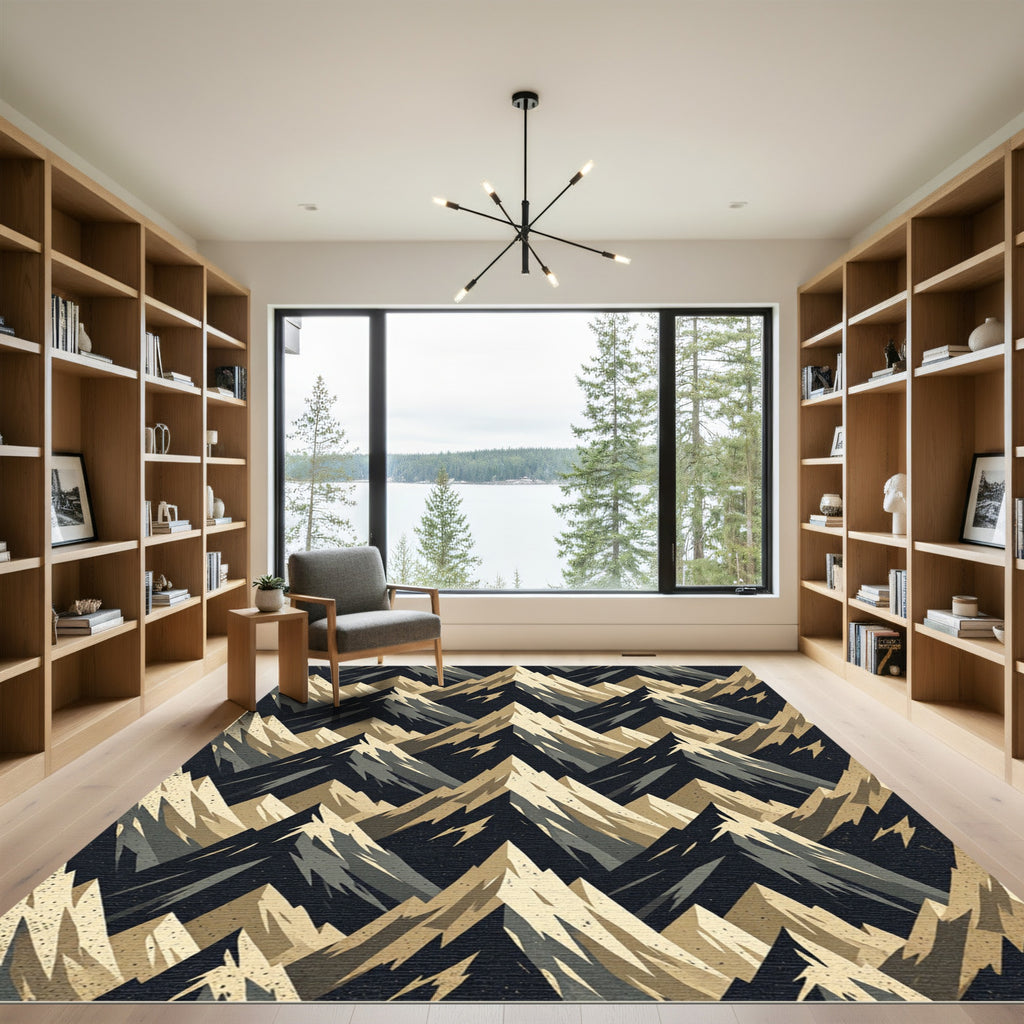 Geometric Mountain Peak Earth Tone Art Rug