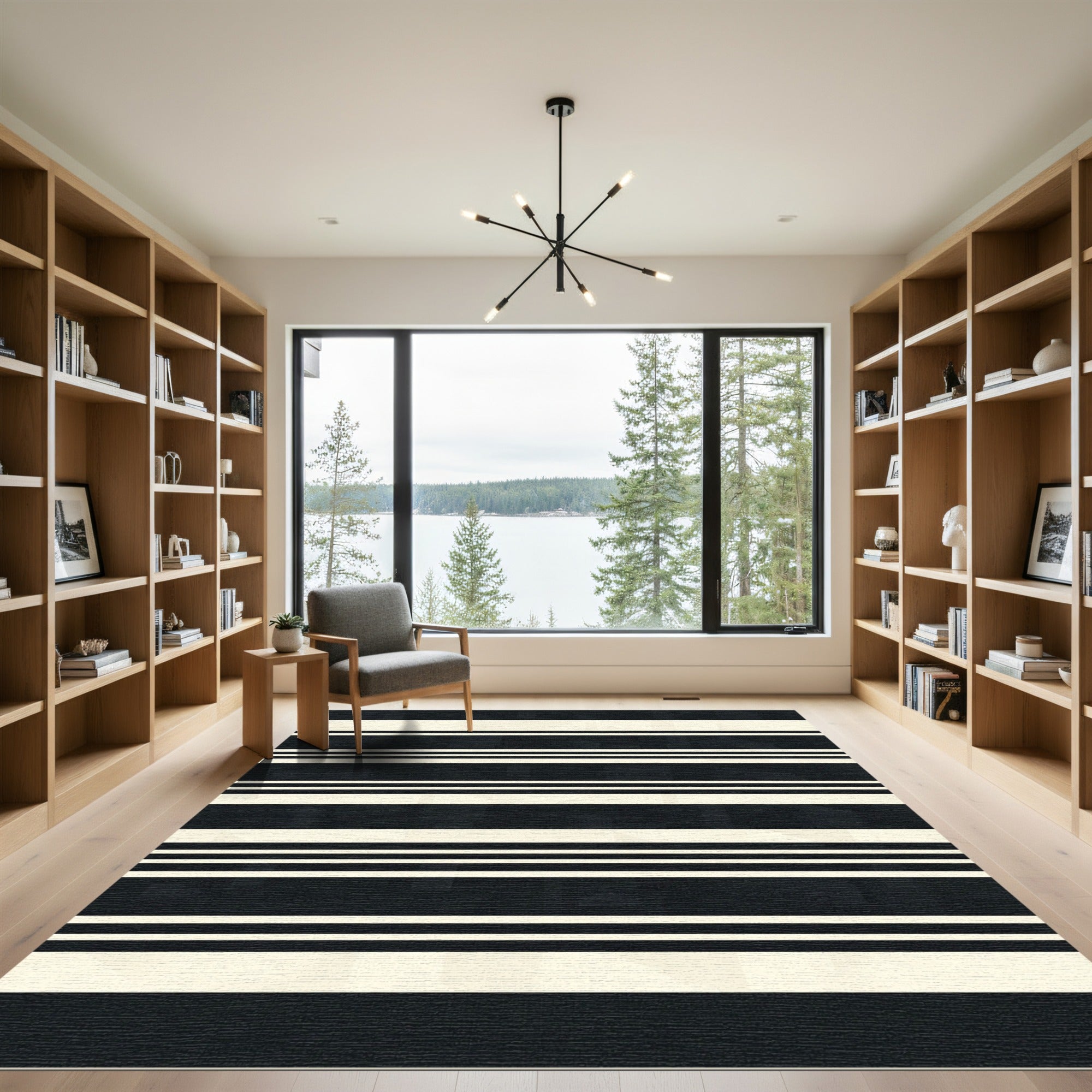 Modern Black Ivory Abstract Stripe Rug