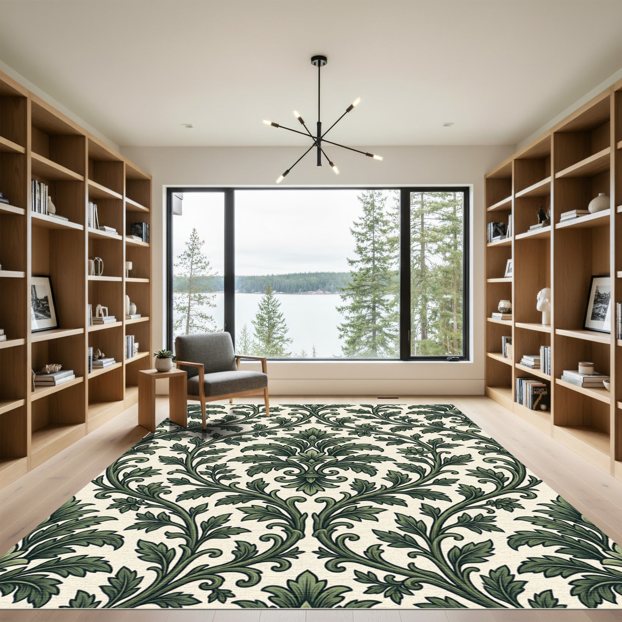 Emerald Foliage Damask Scroll Victorian Rug