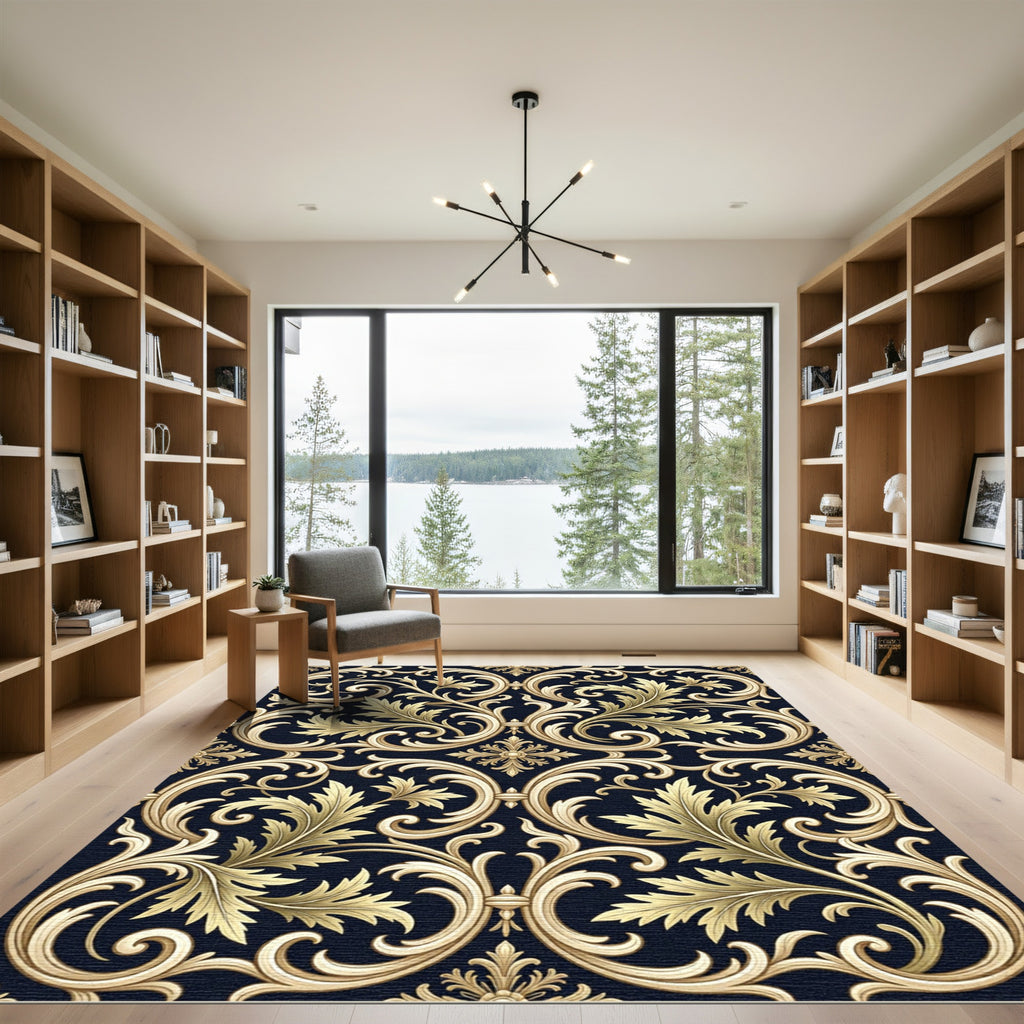 Ornate Gold Acanthus Scroll Work Rug