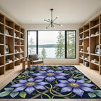 Elegant Violet Clematis Lattice Floral Rug
