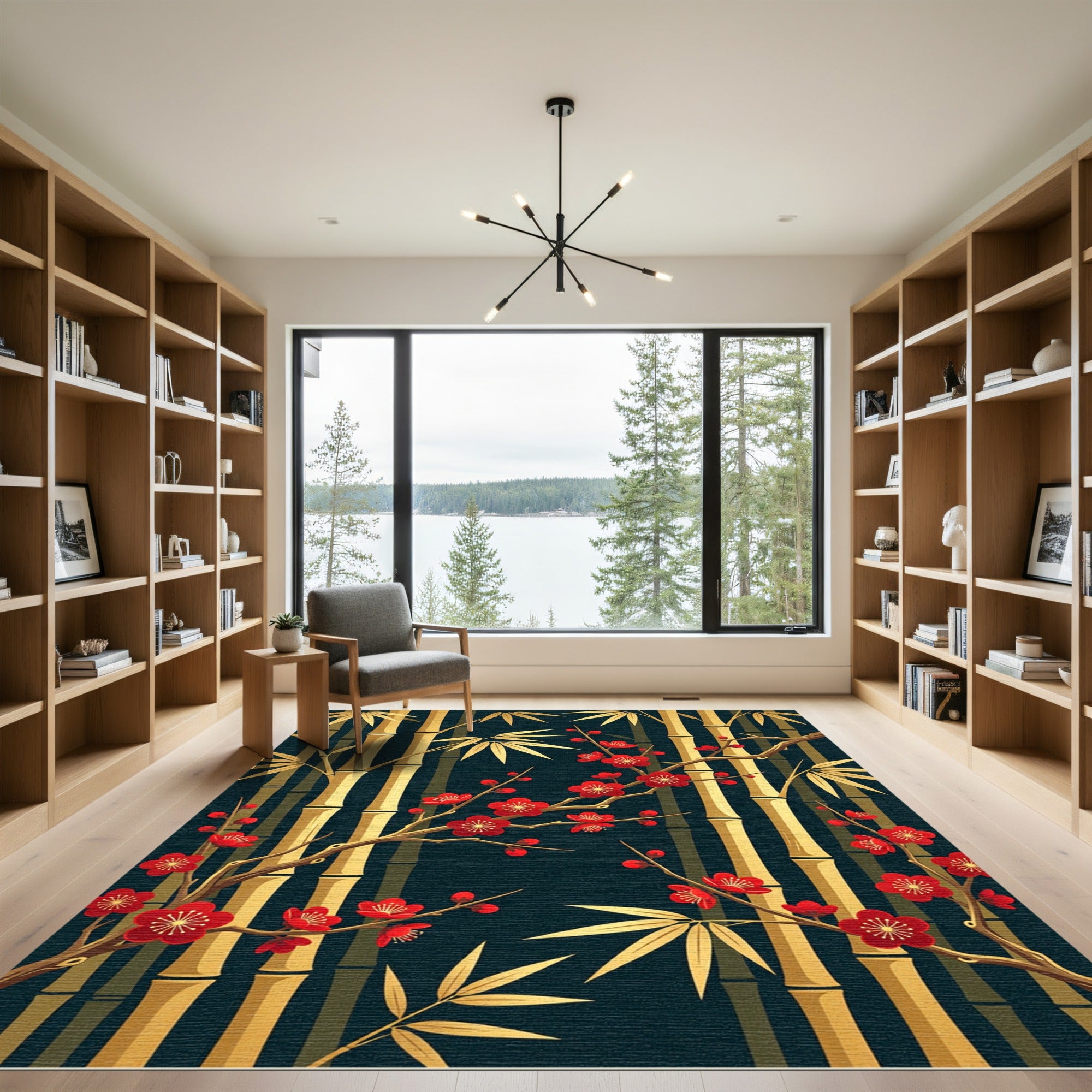Golden Bamboo and Red Blossom Serenity Rug