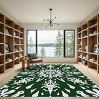 Green White Snowflake Mandala Rug
